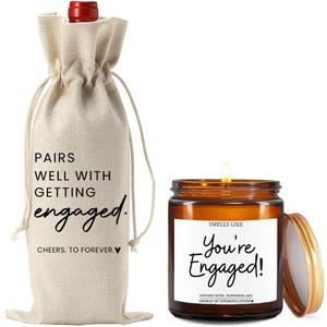 2 x FBCCZEY Engagement Gifts for Couples Her Engagement Party Decorations Gift for Couple Wine Bag Scented Candles Set Pairs Well with Getting Engaged Gifts Wine Bottle Bag Smell Like You're Engaged