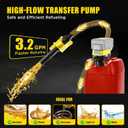 3.2 GPM Cordless Fuel Transfer Pump Battery Powered with 51'' Hose, Compatible with DeWalt 20V & Milwaukee 18V Batteries, 3-size adapters, Auto-Stops Portable Fuel Pumping for Lawn Mowers, Boats, Cars