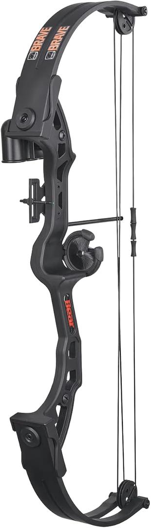 Bear Archery Brave Compound Youth Bow Set, Right Handed, Ages 8-12, Draw Weight up to 25lb, Draw Length up to 19.5", Accessories: Whisker Biscuit Arrow Rest, Bow Sight & Finger Rollers, Black, 26 in.