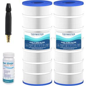 TidyMister PA200 Jandy CS200 Pool Filter Cartridge Replacement, Compatible with R0462400, PJANCS200, C-8418, FC-0823, 200 sq.ft, 2 Pack with Test Strips & Hose Spray Nozzle