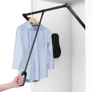 Pull Down Closet Rod for Hanging Clothes, Wardrobe Lift Rail Aluminum Alloy Organizer, Side Mounted Closet Rod for Kitchen Bedroom High Cabinets, 66 lbs Load Capacity (Black, 33.4"-45.3")
