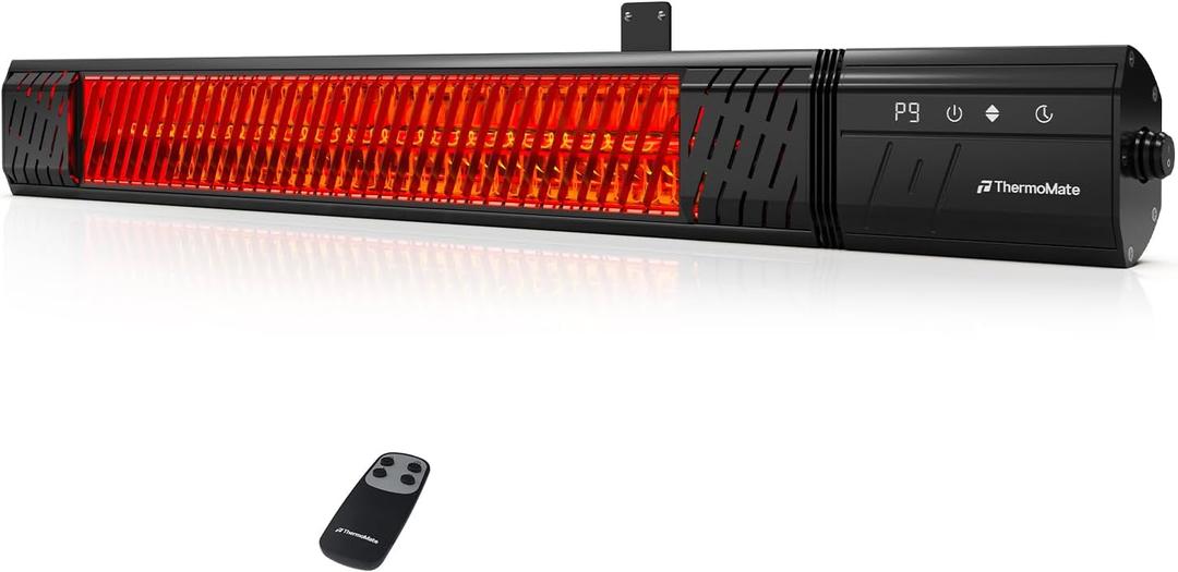 ThermoMate Infared Patio Heater for Outdoor, Electric 1500W IP65 Waterproof with Remote, 9 Heating Levels & 24H Timer for Restaurant Backyard, Plug-in 120V Black