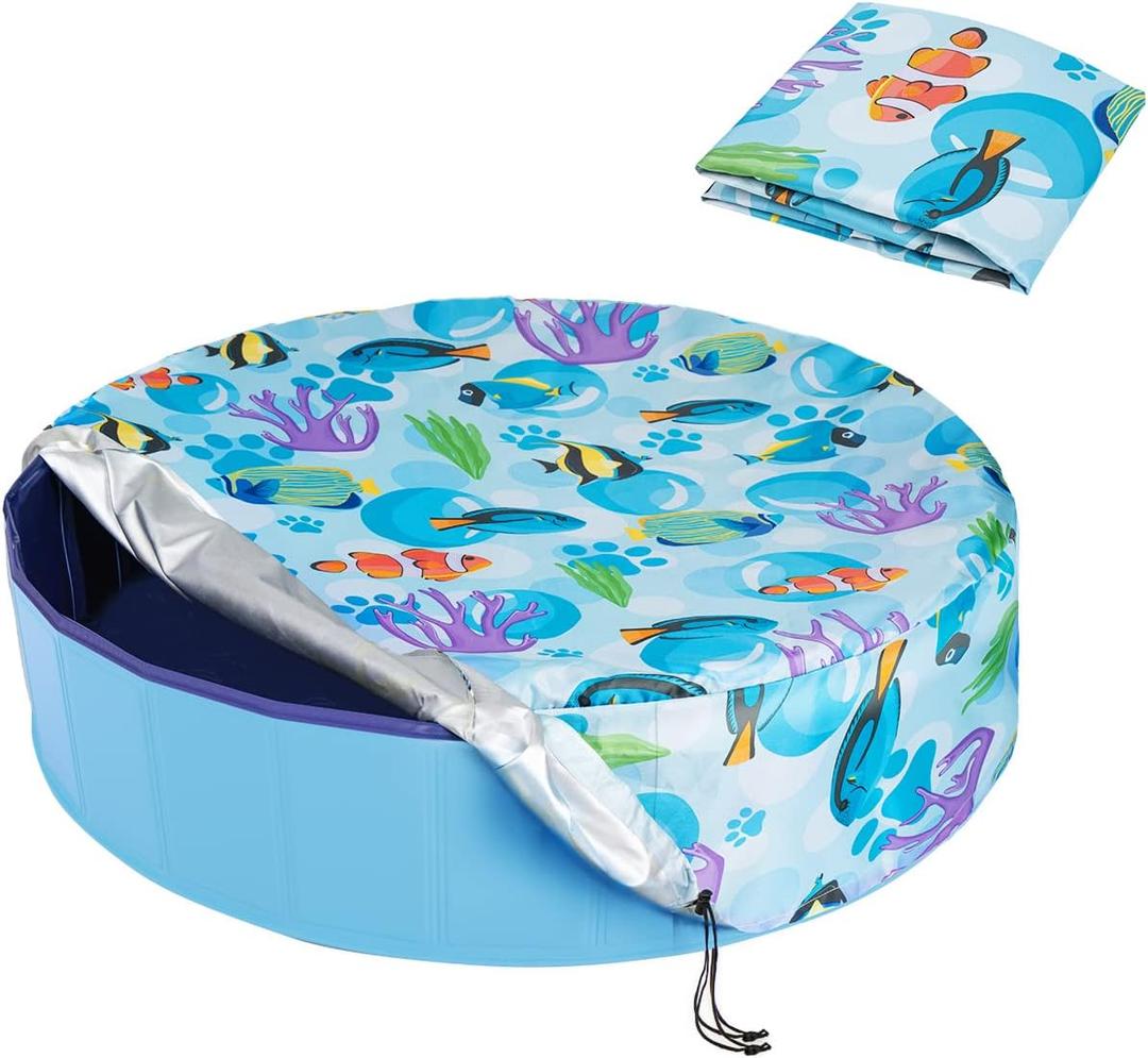 Foldable Round Dog Swimming Pool Cover, for 32 " Collapsible Outdoor Tub, PVC Coating Waterproof and UV Protection, Leakproof Washable Kiddie Pet Small Paddling Bath Accessories