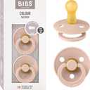 Bibs Pacifiers Color Collection, Set of 2 BPA-Free Latex Pacifiers Made in Europe, Round Nipple Baby Pacifier. (0+ Month (Pack of 2), Blush)