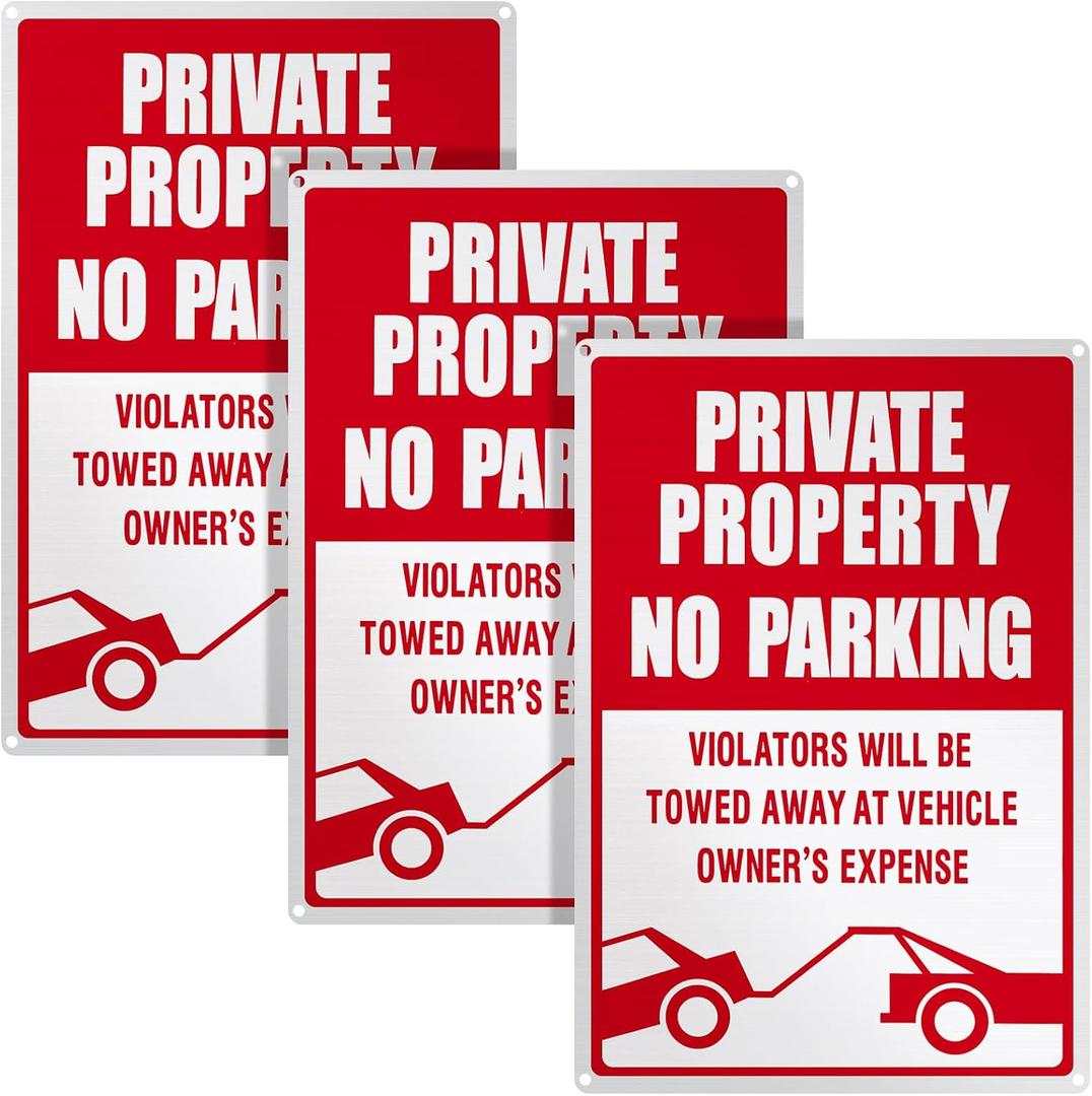 Outus 3 Pieces No Parking Sign, 18 x 12 Inches Reflective Private Property Sign Violators Will Be Towed, Rust Free Aluminum, UV Protected, Weather Resistant, Waterproof, Durable Ink, Easy to Mount