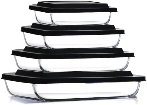 Nestl 8pc Glass Baking Dishes for Oven, Glass Food Storage Containers with Lids, Leakproof Casserole Dishes for Oven with Lid, Cooking, Microwave Oven Freezer Safe Bakeware, 9x13 Lasagna Pan Black Only 3