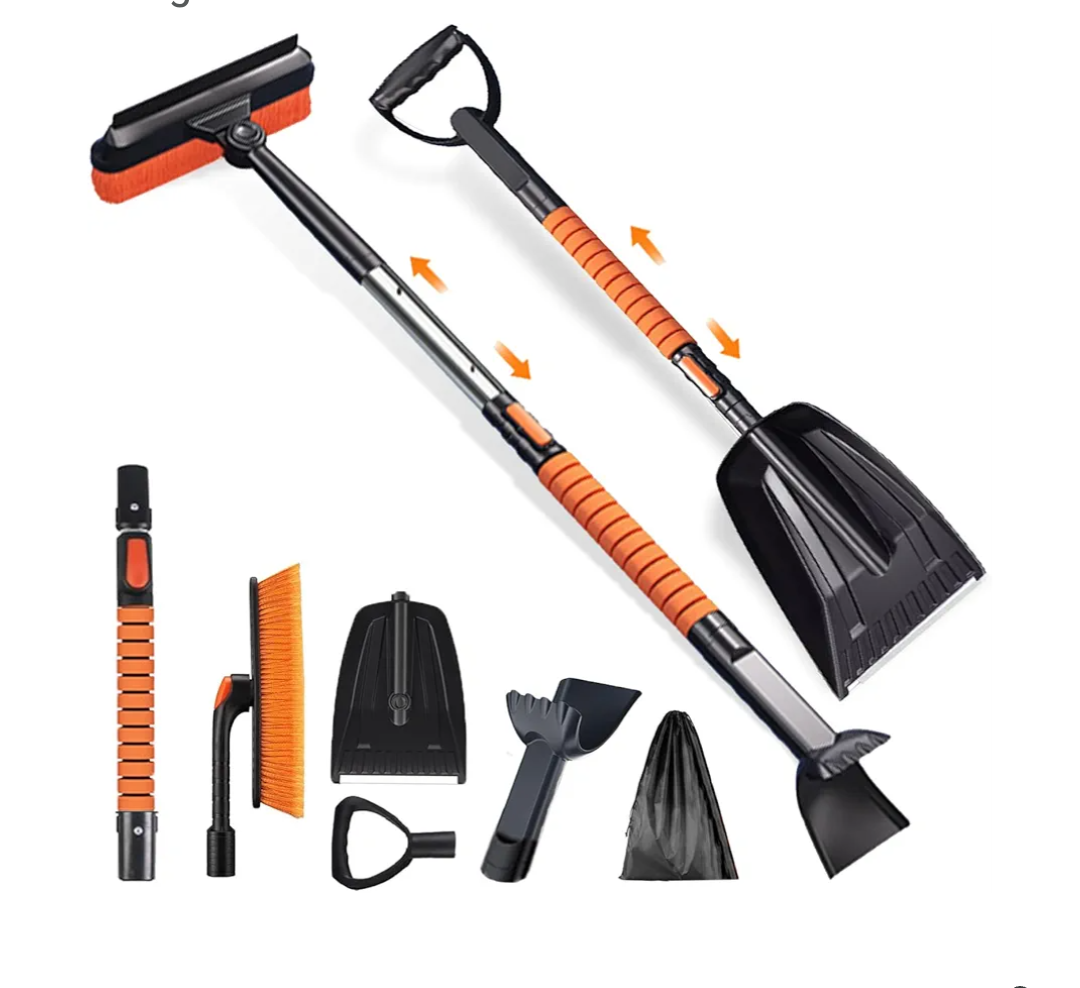 Tlingsd 42'' Ice Scraper and Extendable Snow Brush for Car Windshield with with Foam Grip and 360° Pivoting Brush Head Snow Scraper,Snow Pushing Plate, Pivoting Snow Broom