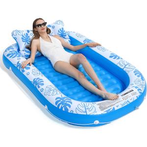Inflatable Tanning Pool Lounger Float with Cervical Pillow - Pool Floats Adult for Sunbathing, Backyard, Pool Party - Inflate Ball Pit for Babies - Kids Swimming Pool Bed
