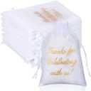 100 Pcs Wedding Favor Bags Mesh Thank You Gift Bags with Drawstring Sheer Mesh Organza Wedding Thank You Gifts Bag for Guests Goodie Jewelry Candy for Bridal Shower, Anniversary(4 x 6 Inch,White)