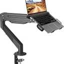 Suptek Laptop Desk Mount,Fully Adjustable Monitor and Laptop Mount Stand for 13-18 Inch Notebook and 17-32 inch Monitor Screen,Holds 22lbs with Vented Tray