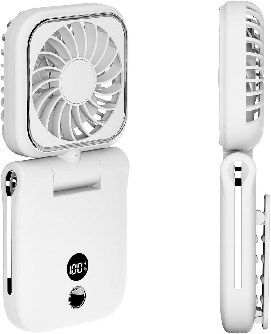 Mini Portable Handheld Clip On Rechargeable Personal Hand Fan with LED Display, Pocket Battery Operated 100 Speeds Adjustable Small Fan for Travel/Outdoor/Concerts/Lash/Makeup/Gift(white)