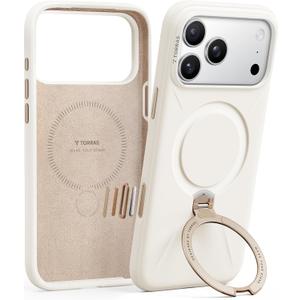 TORRAS Q3 Silicone for iPhone 17 Pro Case with Stand, Fit for MagSafe, Magnetic 360 Spin Kickstand with Camera Control, Liquid Silicone Rubber Soft Phone Case for iPhone 17 Pro, Light Ivory