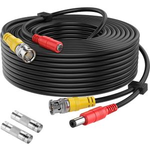 [20AWG Cables] 100ft 8MP/4K BNC Cable All-in-One Siamese Video and Power Security Camera Cable, BNC Extension Wire Cord with 2 Female Connectors for All HD CCTV DVR Surveillance System(Black)