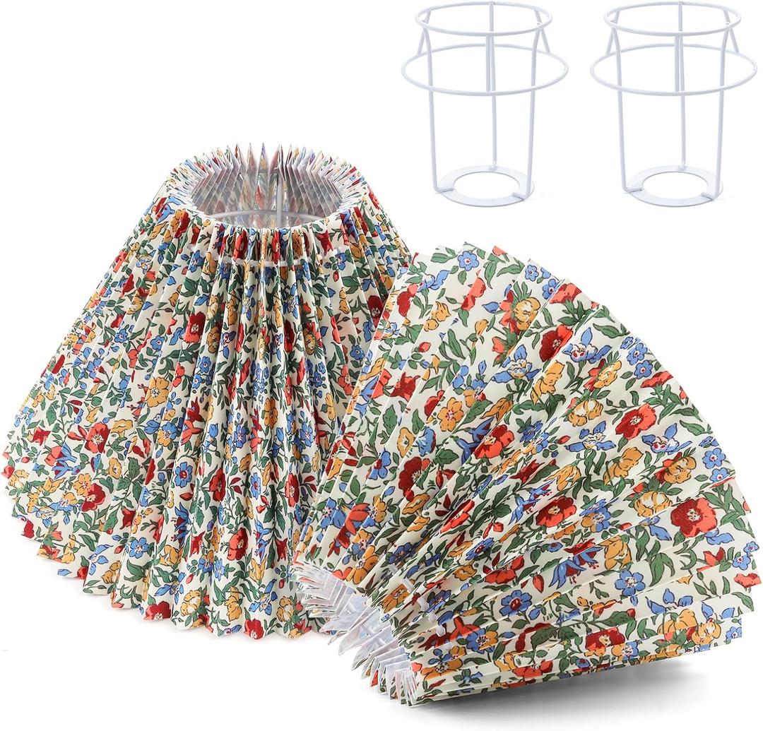 2pcs Pleated Lamp Shade, Modern Printing Flowers Lampshades for Table Lamps Floor Lamps, Barrel Lampshade Replacement for Bedroom, Cute Lamp for Living Room Home Office Decor