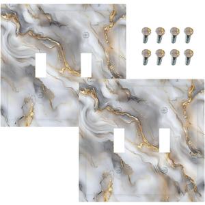 Decorative Light Switch Cover Gray Golden Abstract Marble Luxury 2 Gang Wall Plates Double Toggle Switch Plate Electrical Outlet Cover Switch Plate for Bathroom Bedroom Decor2 Pack