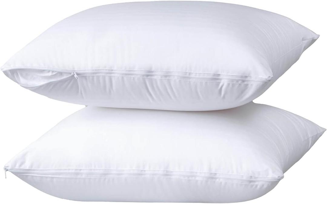 Kingnex 2 Pack Waterproof Feather Proof Pillow Protectors with Zipper on Long Side Standard Size Down Proof Striped Bed Pillow Cover