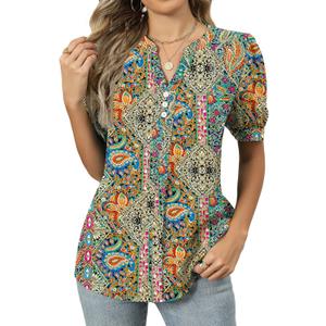 Kistore Women's Short Sleeve Tops Dressy Casual Business Work Blouses V Neck Chiffon Top Office Shirts (XL)