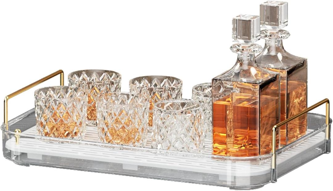 Seoneiro Whiskey Tray, Glass Cup Rack, Mug Holder, Coffee Cup Organizer, Bathroom Countertop with Drain Board Wine Glass Decorative Food Tray, Kitchen Spice Rack