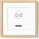 FinalFind 12x12 Frame with Mat for 8x8, Natural Solid Oak Wood Picture Frame with Tempered Glass for Wall Mounting(Single,Oak)