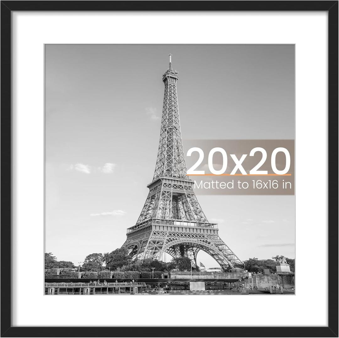 upsimples 20x20 Picture Frame, Display Pictures 16x16 with Mat or 20 x 20 Without, Wall Hanging Puzzle Frames, Black, 1 Pack