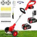 Cordless Weed Wacker Electric Eater Battery Powered 21V, 4 in 1 Lightweight Portable Stringless Weed Trimmer x 2 Battery Operated, Grass Trimmer/Brush Cutter/Lawn Edger with Wheels for Garden Yard
