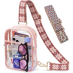 3 Pockets Clear Bag for Stadium Events with 2 Long Straps Sling Backpack Fanny Pack Concert Crossbody Purses for Women