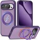 Compatible with Google Pixel 10/Pixel 10 Pro Case with 360 Magnetic Ring Stand [Compatible with Mag-Safe] Shockproof Translucent Phone Case 6.3" for Women Men, Purple