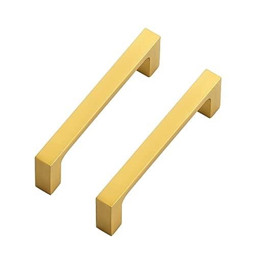 Ravinte 15 Pack Solid 3-1/2 Inch Square Cabinet Handles - Brushed Brass Drawer Pulls - Kitchen Hardware and Handles