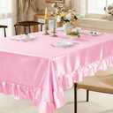 YPDY 2 Pack Ruffle Tablecloth 60" x 102",Pink Satin Tablecloth Rectangle Silky Table Cloth Table Cover,Scalloped Table Cloth for Kitchen Dining and Weddings