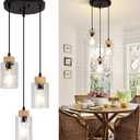 Modern Pendant Lights Kitchen Island, 3-Light Black Pendant Light Fixtures with Clear Hammered Glass Shade, Industrial Farmhouse Hanging Pendant Lights Fixture for Kitchen Island Dining Room Entryway (3-Light-Matte Black-10"(No Assembly Required))