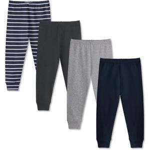 GLASH Kids Baby and Toddler Boys Cotton Pants, 4 Pack Joggers Sweatpants for Boys (3T, Stripe/Iron Grey/Navy/Grey)