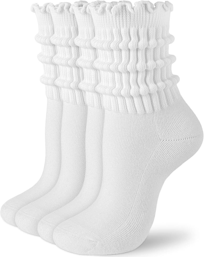 HONGTEYA Ruffle Socks for Women Cotton Slouchy Crew Socks for Boot Sneakers Mid Calf Frilly Size 5-11 (White)