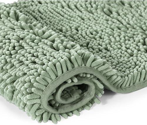 Lukery Chenille Bathroom Rugs Microfiber Bath Rugs Machine Washable Bathroom Mat Plush Bath Mats Winter Bathroom Rug Non Slip Washable Kitchen Rugs Door Mat Floor Mats (17"x24", Sage Green)