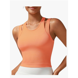 RUNNING GIRL Sports Bras for Women High Impact Seamless Ribbed Longline High Neck Workout Crop Tank Tops Padded, Size XL