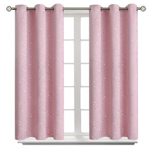 BGment Kids Blackout Curtains for Bedroom - Grommet Thermal Insulated Silver Star Print Room Darkening Curtains for Kids Room, Set of 2 Panels, 42 x 45 Inch, Baby Pink