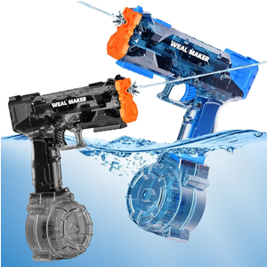 2 Pack Stronger Electric Water Gun for Kid/Aldult,Transparent Automatic Squirt Guns High Powered IP67 Waterproof, Water Guns with 400 Ammos for Outdoor Summer Beach Pool. (Black+Red)