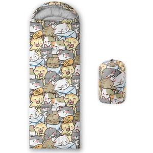 QOOMO Camping Sleeping Bags,3 Season Warm & Cool Weather,Lightweight,Waterproof Sleeping Bags for Adults & Kids,Traveling,and Outdoors,Camping Gear Equipment (Kawaii Cats 8)