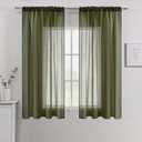 MIULEE Olive Green Sheer Curtains Linen Textured 63 Inches Long 2 Panels for Bedroom Living Room, Semi Transparent Farmhouse Rod Pocket Light Filtering Voile Window Drapes, W 42 x L 63 inch Length