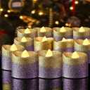LOGUIDE Gold Flameless Votive Candles, 12-Pack Gold & Purple Glitter Battery Operated LED Tea Lights Candle for Christmas Decorations, Wedding Centerpieces, Party, Birthday, Anniversary