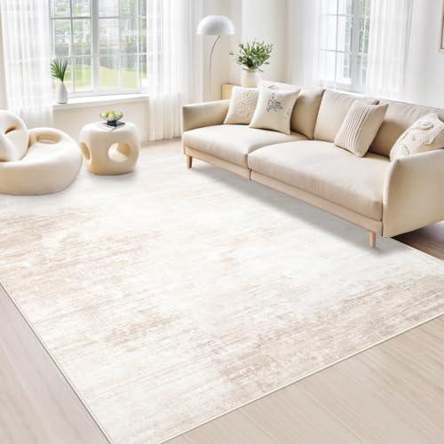 Area Rugs 6x9 Living Room: Washable Rug Modern Abstract Large Rug Soft Non Slip Neutral Rugs Stain Resistant Indoor Carpet for Bedroom Kitchen Dining Room Table Nursery Home Office Rugs(Beige,6'x9')