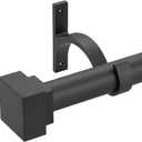Single Curtain Rods for Windows 28 to 48 Inch(2.3-4ft),1 Inch Diameter Adjustable Heavy Duty Drapery Rods,with Modern Square Aluminum Alloy Finials,Matte Black