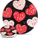 4 Pieces Valentine's Day Coasters Love Absorbent Ceramic Round Quick Drying Coaster with Cork Base Red Heart Romantic Beer Coasters for Drinks Coffee Mug Glass Cup Mat Tabletop Protection