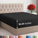 Extra Deep Queen Fitted Sheet - Hotel Luxury Single Fitted Sheet Only - Easily Fits 18 inch to 24 inch Mattress - Ultra Soft, Wrinkle Free w/Extra Deep Pockets - Easy-Care, Breathable & Comfy - Black