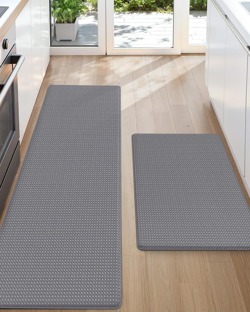 Color&Geometry Anti Fatigue Cushion Padded Kitchen Mat for Floor - 17x29+17x59,Easy Clean, Waterproof & Oil Proof, Anti Slip, Foam Rubber Runner Rug for Front Sink Comfort Standing, Grey Set of 2
