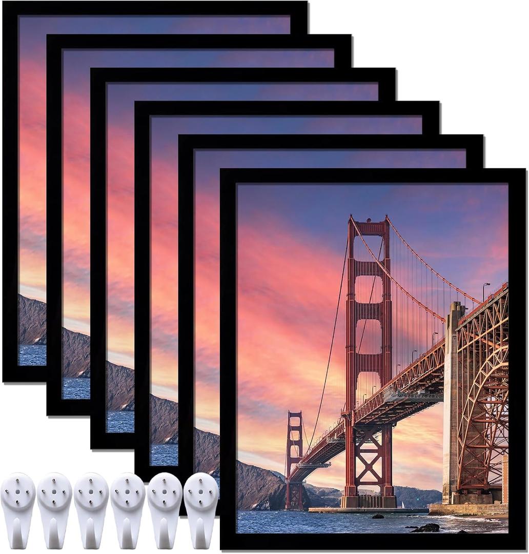 6 Sets 16x20 Picture Frame, Frames for 16 x 20 Canvas Collage Photo Poster Certificate Wall Gallery, High Transparent Horizontal Vertical Black 16 by 20 Inches, Black