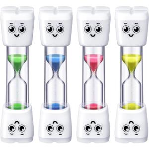 Weewooday 4 Pieces Toothbrush Timer for Kids 2 Minute Sand Timer Smile Pattern Tooth Brushing for Proper Tooth Brushing Boys Girls Oral Hygiene Party Favors(Blue, Pink, Yellow, Green)