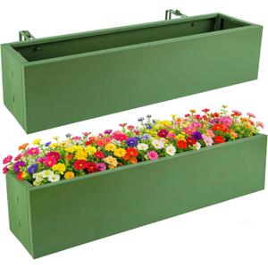 2 Pack Metal Railing Planter Box, 30 Inch Balcony Planters with Adjustable Brackets, Large Hanging Planters for Outdoor Fence Deck