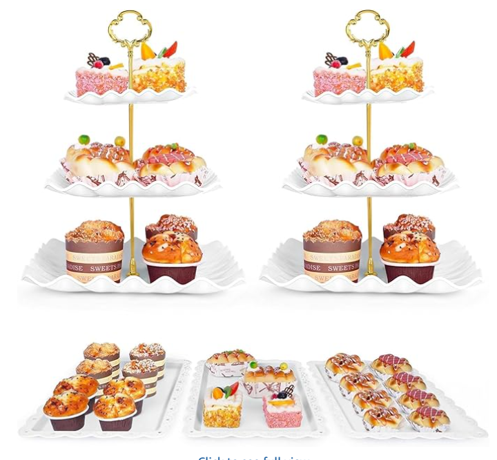5 Pcs Dessert Table Display Set  2 Pcs 3Tier Dessert Display Stands & 3 Pcs Serving Tray  Dessert Trays Dessert Stands Treat Table Displays Set for Tea Parties,Birthdays & Baby Showers