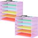 2 Pack 6 Tier Paper Organizer, Metal Mesh Desk File Folder, Letter Tray Organizer, Paper Sorter Desk Organizers for Office, Home or School File Folder Holder - Purple