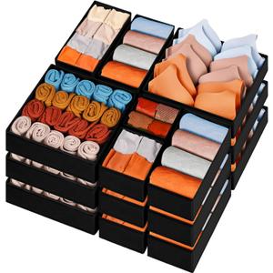 Criusia Closet Drawer Organizer Clothes, 15 Pack Dresser Organizer for Baby Clothes, Fabric Drawer Dividers for Nursery Bedroom (Black)